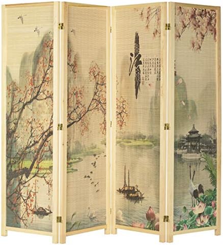 MyGift 4-Panel Asian-Inspired Cherry Blossom Folding Bamboo Room Divider by MyGiftHome