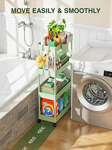 LEHOM Slim Rolling Storage Cart - 4 Tiers Bathroom Organizer Utility Cart - Image 3