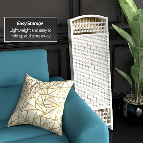 4 ft. Short Fiber Weave Folding Screen - White - 4 Panels - Image 3