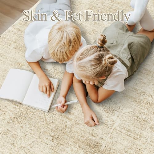 Soalmost Washable Area Rug 9x12 Large Soft Living Room Rugs Beige/Ivory - Image 3