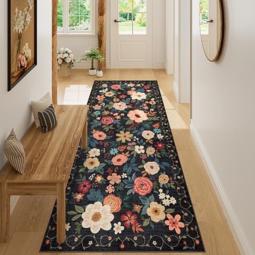 DUKINO 3x7 Kitchen Runner Rug, Washable Rug for Hallway Non Slip, Black by DUKINO