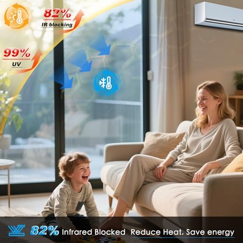One Way Privacy Window Film，Flueen Shatterproof PET Window Tint for Heat Control & 99% UV Protection Blackout Window Treatment for Home, Office Doors with Eco-Adhesive Blue-Silver 35.5"×196.9" - Image 2