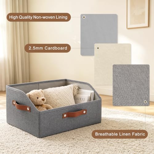 Bagnizer Closet Organizers and Storage, Linen Trapezoid Storage Bins with Handles, Collapsible Shelf Organizer for Blanket, Towel, Clothes, Hats, Purse (Gray) - Image 4