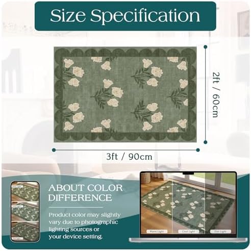 Front Door Mat Outside Entrance - 2x3 Sage Green Floral Entry Rug - Image 2