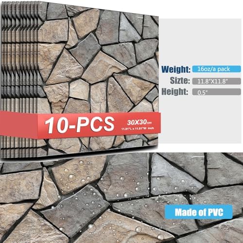 3D Self Adhesive Wall Panels,10 Pcs 3D Faux Brick Wall Panels -11.8"X11.8",PVC Tiles Backsplash DIY Brick Wallpaper Tile for Bedroom, Living Room, Kitchen, Fireplace - Image 4