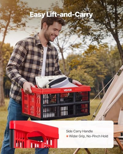 VEVOR Plastic Collapsible Storage Bins, 32L 3 Packs, Stackable Folding Storage Crates with Handles, Holds 26 lbs Per Bin, Foldable Heavy Duty Containers, Space-Saving Baskets, for Home Organizing - Image 5