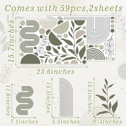 Boho Arch Wall Stickers Black Line Wall Decals Green Leaf Sticker Large Geometric Decal Aesthetics Room Mural Decor Modern Abstract Sticker for Living Room Bedroom Decor - Image 4