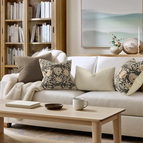 Vintage Floral Print Throw Pillow Covers 12x20 Set of 2 Neutral Modern Farmhouse Pillow Cases Accent Decorative Cushion Covers Boho Home Decor for Couch Sofa Chair Bed Living Room, Black - Image 4