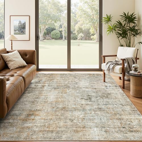 Soalmost Abstract Area Rug 6x9 for Living Room Washable Rugs Orange/Brown by Soalmost