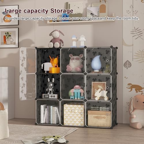 C&AHOME Clover Embossed Storage Organizer with Doors 10-Cube Shelf Black - Image 6