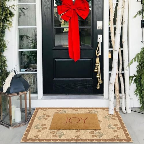 Front Door Mat Indoor Outside Entrance 2x3 Tan Floral Scalloped Rug - Image 5