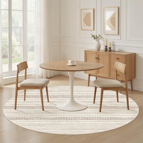 Nakagishi Round Rug Boho Area Rugs: 5x5 Washable Large Circle Neutral Soft Stain Resistant Non-Slip Carpet for Women Aged 25-45 Farmhouse Decor Enthusiasts - Living Room Bedroom Dining Room Nursery - Image 4