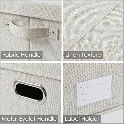 PRANDOM Storage Bins with Lids [3-Pack] Linen Fabric Foldable Storage Boxes Organizer Containers Baskets Cube with Cover for Bedroom Closet Office Beige (23.4X15.9X11.4) - Image 6