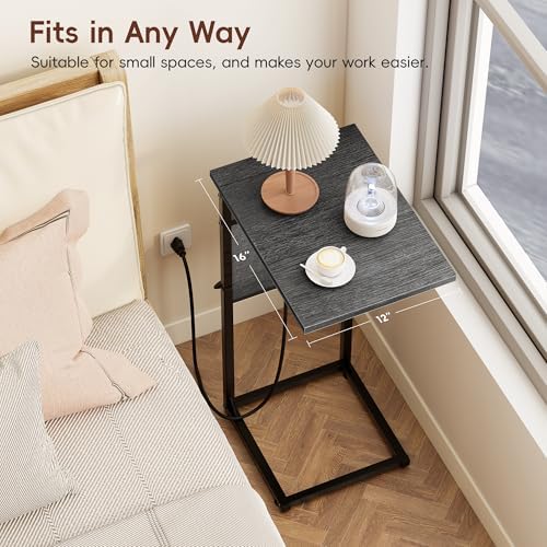 Vagusicc C Shaped End Table with Charging Station, C Table End Table Adjustable Height, Small Side Table for Couch, Sofa Table Slide Under Couch TV Tray Arm Table for Living Room, Bedroom, Gray Walnut - Image 5