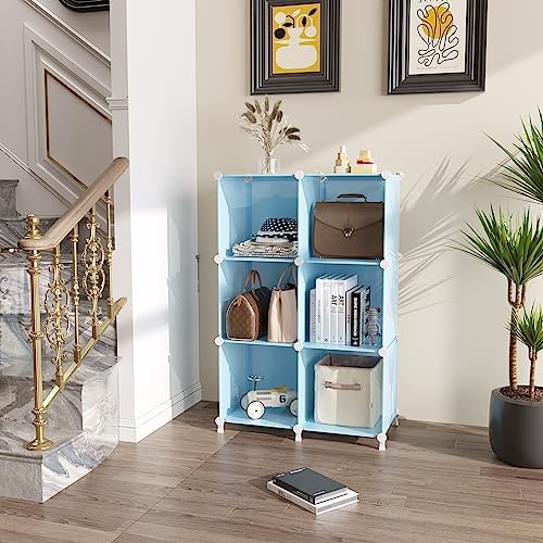 AWTATOS Cube Storage Organizer, Closet Organizers, 6 Cube Shelf, Blue - Image 4