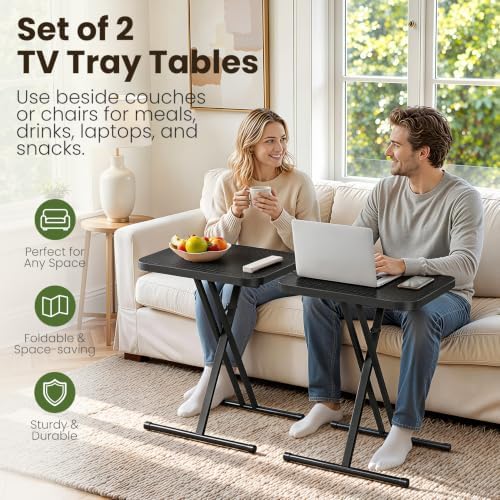 Kitstorack Folding TV Tray Tables Set of 2, No Assembly, Rounded Metal Rims - Image 3