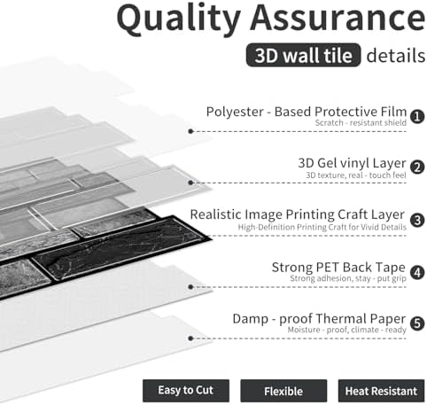 3D Textured Peel and Stick Backsplash,20-Piece PVC Tiles,Black | Waterproof & Durable, Perfect Decor for Kitchen, Bathroom and Home Wall Renovation - Image 2
