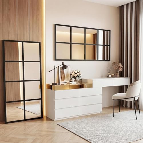 Simple Deluxe Window Pane Mirror 16" x 32", Rectangular Decorative Wall Mirror, Black Metal Frame Grid Mirror for Bathroom, Bedroom, Entryway, 2 Pack - Image 4