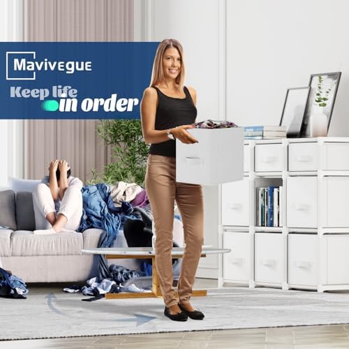 Mavivegue 9 Cube Storage Organizer, Closet Organizer with Drawers, Easy to Assemble DIY Shelf for Living Room, Bedroom, Dorm Room - White - Image 6