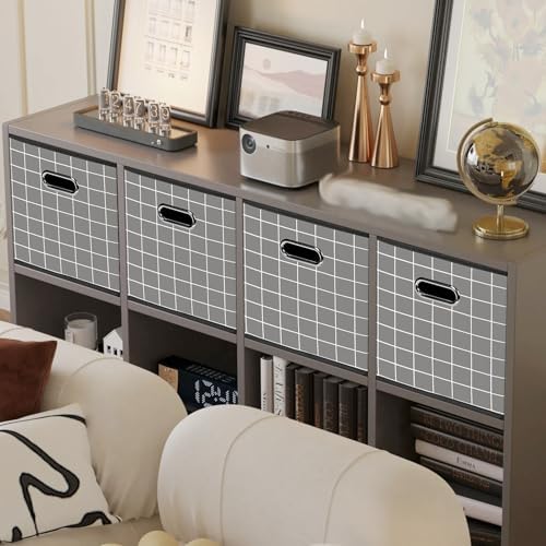 Yunkeeeper storage bins Cubes, Fabric Cube Organizer with Handle, Foldable Cube Bins for Cloth or Accessary Storage, 11x11x11, Set of 6, (Grey grid) - Image 4