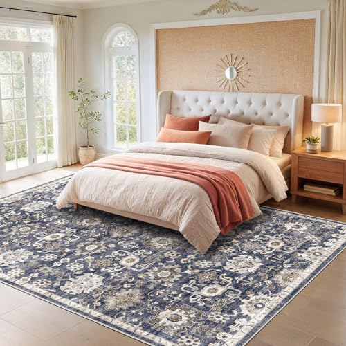 AMADA HOMEFURNISHING 9x12 Washable Area Rug, Low-Profile Large Area Rug with Non-Slip Backing & Durable Edge Binding, Vintage Large Rugs for Living Room, Bedroom & Dining Room - Image 3