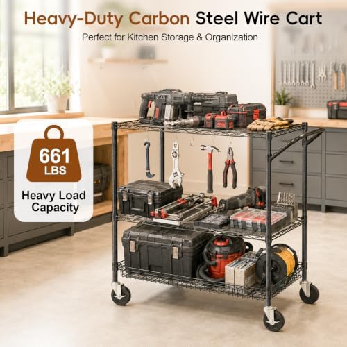 3-Tier Kitchen Storage Cart with Wheels, Rolling Utility Cart - Image 5