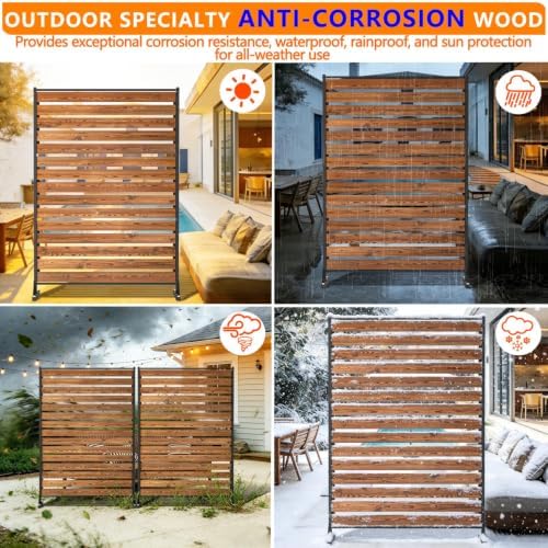 6FT Wooden Privacy Screen, Upgrade Outdoor Specialty Anti-Corrosion Wood - Image 2