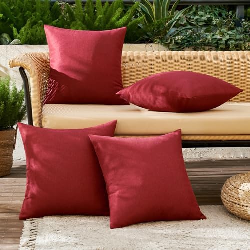 MIULEE Pack of 4 Decorative Outdoor Throw Pillow Covers Linen Waterproof Pillow Covers Summer Farmhouse Cushion Cases for Patio Garden Tent Balcony Couch Sofa 18x18 Inch Burgundy - Image 2
