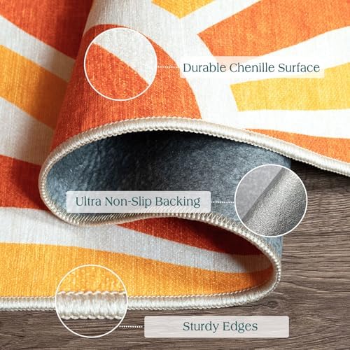 Front Door Mat Indoor Outside Entrance - 2x3 Orange Boho Sun Rug - Image 2