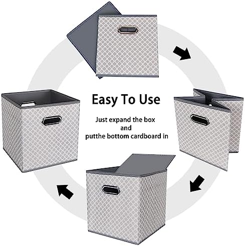 Black Foldable Storage Cubes Bins , Fabric Storage Box Cubes Organizer Baskets with Dual Handles for Home Organizer Grey Light - Image 6