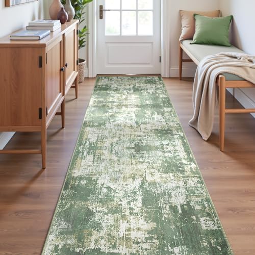 RELEANY Washable Runner 2'x8' Abstract Area Rug for Hallway Light Green - Image 2