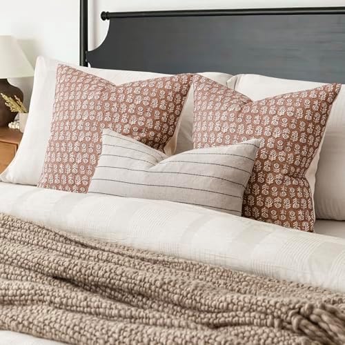 Foindtower Floral Print Throw Pillow Covers 18×18 Inch,Light Orange Brown - Image 5