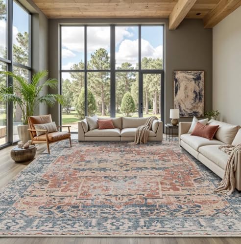 Rugxara 9x12 Area Rugs for Living Room Large Washable Rug, Coral Blue by Rugxara