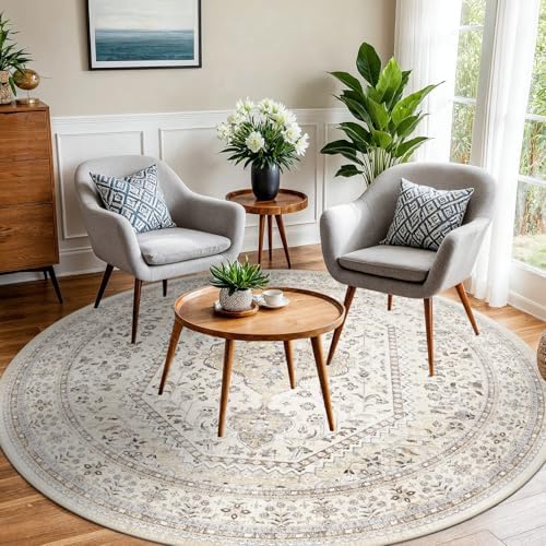 Puino 6Ft Round Rug Washable: Non-Slip Boho Living Room Circle Area Rugs - Image 2
