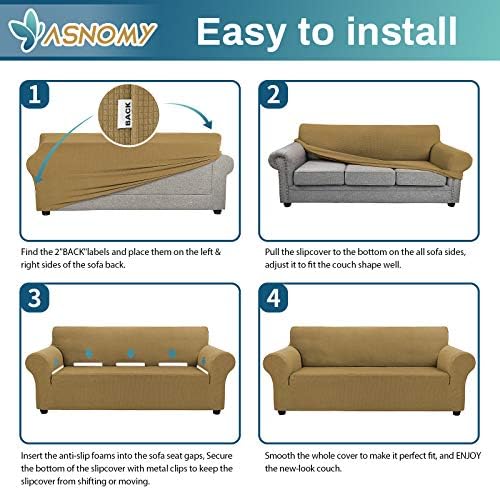 Asnomy Stretch Couch Covers Washable, loveseat Cover Slipcovers,Light Brown - Image 6