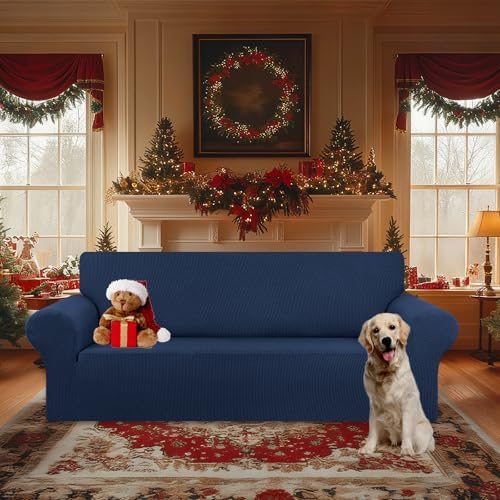 KEKUOU Stretch Oversized Couch Covers for Sofa Slipcover,Navy Blue - Image 2
