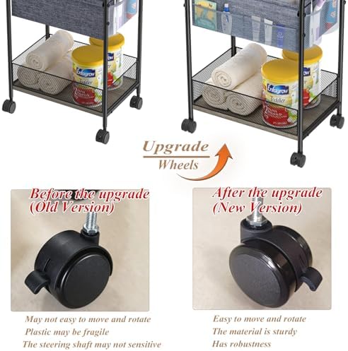 3-Tier Baby Diaper Caddy Organizer and Storage Cart, Mobile Metal Utility Cart with Rolling Wheels for Nursery Essentials with 4+2 Dividers, Large Capacity Rolling Cart For Bedroom, Bathroom, Nursery - Image 4