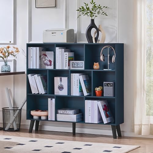 LEYAOYAO 10 Cube Bookshelf,Mid-Century Modern Bookcase with Legs,Dark Blue - Image 3