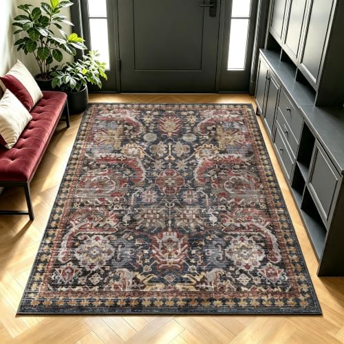 RUGSURE Washable Area Rugs - Perfect for Living Room, Bedroom, Kids Room, Nursery - Stain & Water Resistant Non-Slip, Pet & Child Friendly, Vintage Tribal Area Rugs (Rust, 4' x 6') by RUGSURE