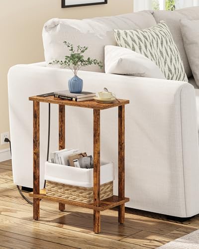 TUTOTAK Narrow Side Table, 2-Tier Small End Table with Charging Station by ChoosetutotakFurnitureBuildYourCozyHome