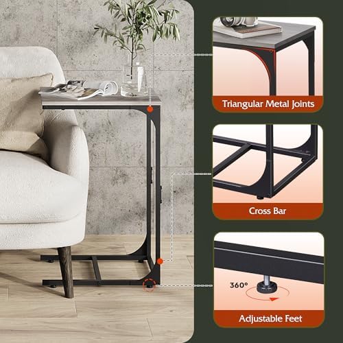 WLIVE C Shaped End Table TV Tray Slide Under Couch Side Table Greige - Image 4