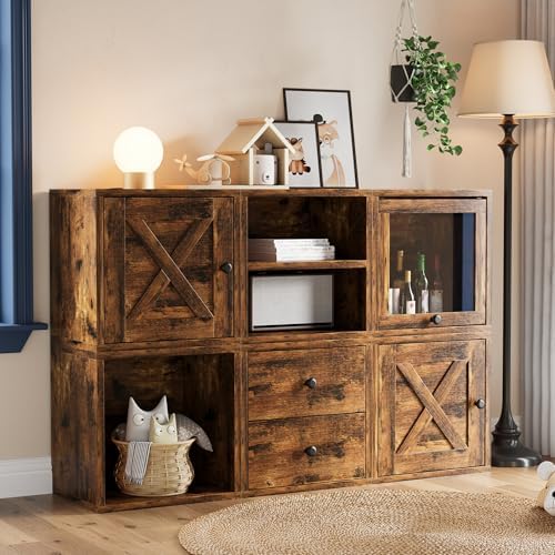 FUSUNBAO Magic DIY Cube Storage Organizer Stackable Cubes for Home Books Clothes Toy-Modular Cubby Storage System-Office Cubical-Bookcase Closet(Antique Brown, Glass Door Cube) - Image 5