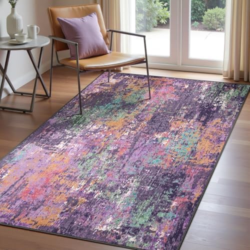 RELEANY Washable 3'x5' Abstract Area Rug for Living Room Purple Multi by RELEANY