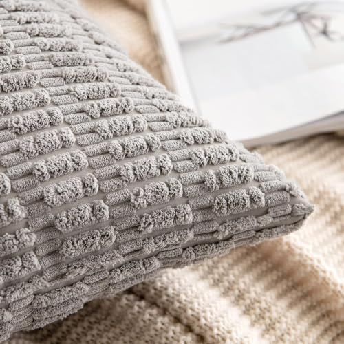 MIULEE Corduroy Decorative Throw Pillow Covers 16x16 Light Grey Pack of 2 - Image 6
