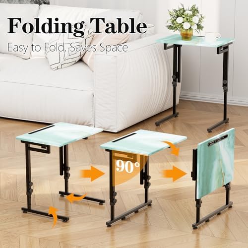 Adjustable Folding TV Tray, C-Shaped Foldable Table, No assembly(Sea Blue) - Image 4