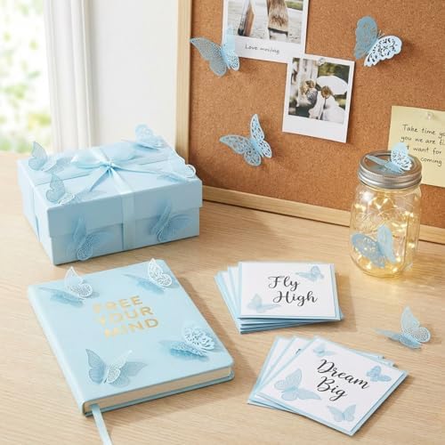 Bememo 72 Pcs 3D Butterfly Wall Decals, 3 Sizes,Sky Blue | Metallic Hollow Design for Bedroom Living Room, Removable Adhesive Wall Decor, Easy Peel Stick Party Decoration Stickers - Image 3