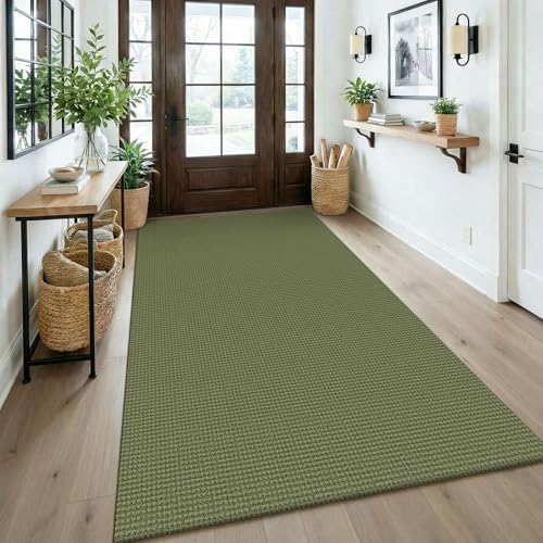 KOZYFLY Washable 4x6 Entry Woven Area Rug, Braided Throw Rugs for Entryway, Non Slip Door Mat Indoor Entrance, Front Porch Carpet for Foyer, Kitchen, Bedroom, Living Room, Olive Green/Earthy Green by KOZYFLY