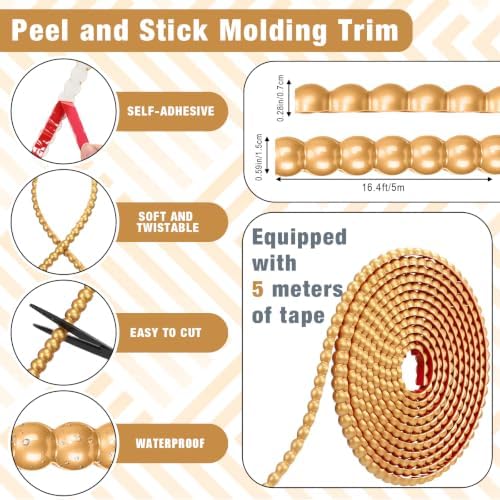 1 Pack Peel and Stick Molding Trim Flexible Molding Trim for Wall Self Adhesive Paintable DIY Wall Trims for Mirror Frame Cabinet Edge Picture (16.4 ft X 0.59 Inch,Gold) - Image 3