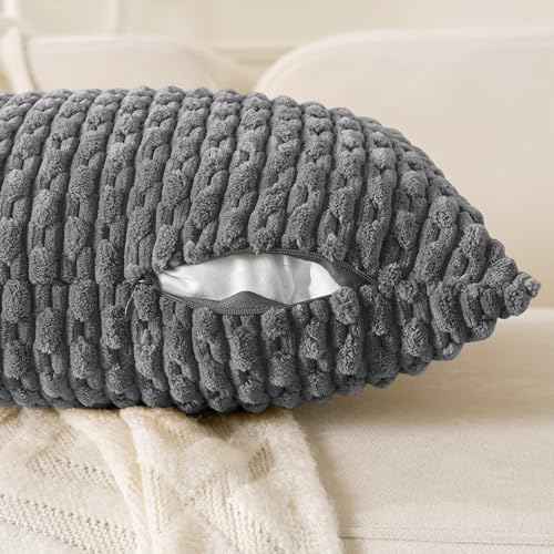 Set of 4 Dark Grey Decorative Throw Pillow Covers 12x20 Inch Corduroy Pillow Covers for Bed Couch Sofa Living Room Soft Cushion Cases - Image 3