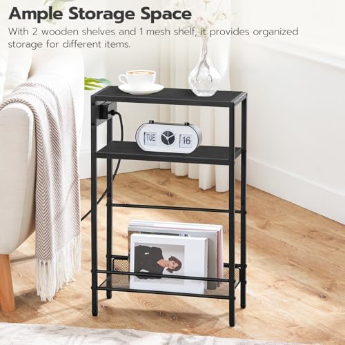 HOOBRO Small Narrow Side Table with Charging Station Set of 2, Skinny End Table for Small Spaces, Slim Nightstand with USB Ports Outlet, Sofa Beside Table with Storage Shelf BB102UBZP201 - Image 5